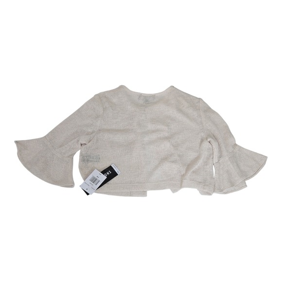 Perceptions New York Petite Beige Cropped Bell Sleeve Cardigan Size M Bolero - Picture 2 of 6